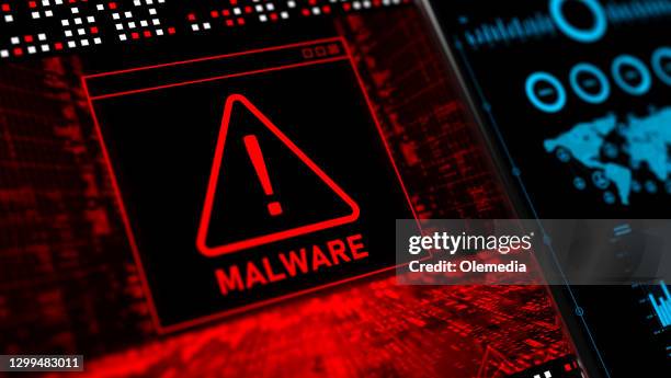 Malware Detected Warning Screen with abstract binary code 3d digital concept